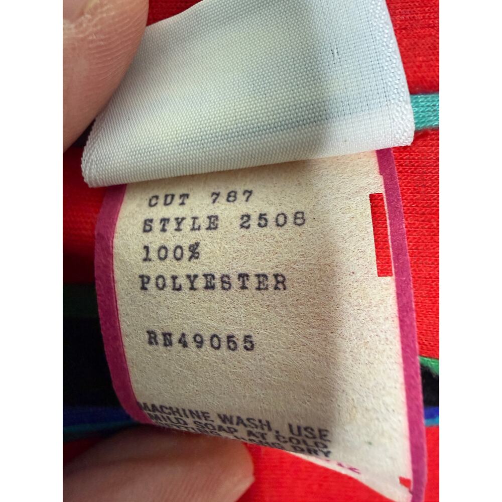 Vintage 80s Striped Belted Red Midi Dress Size 11/12 - Picture 4 of 7